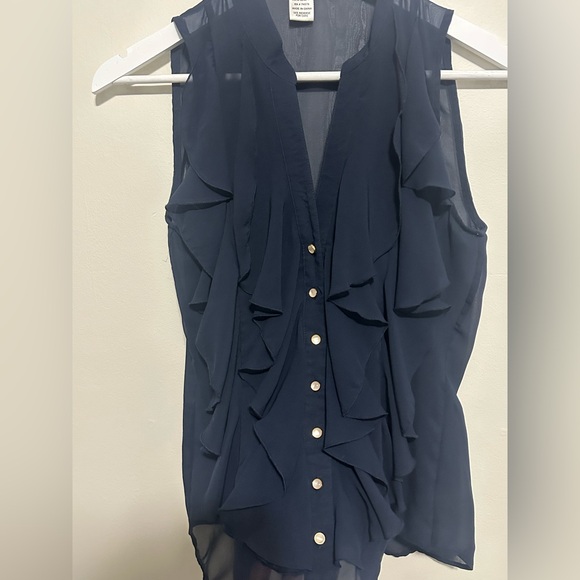 Cache Navy Ruffle Blouse - Picture 2 of 4